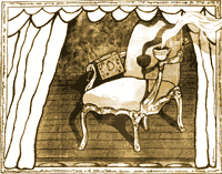 Pen and inkwash of coffee mug on armchair